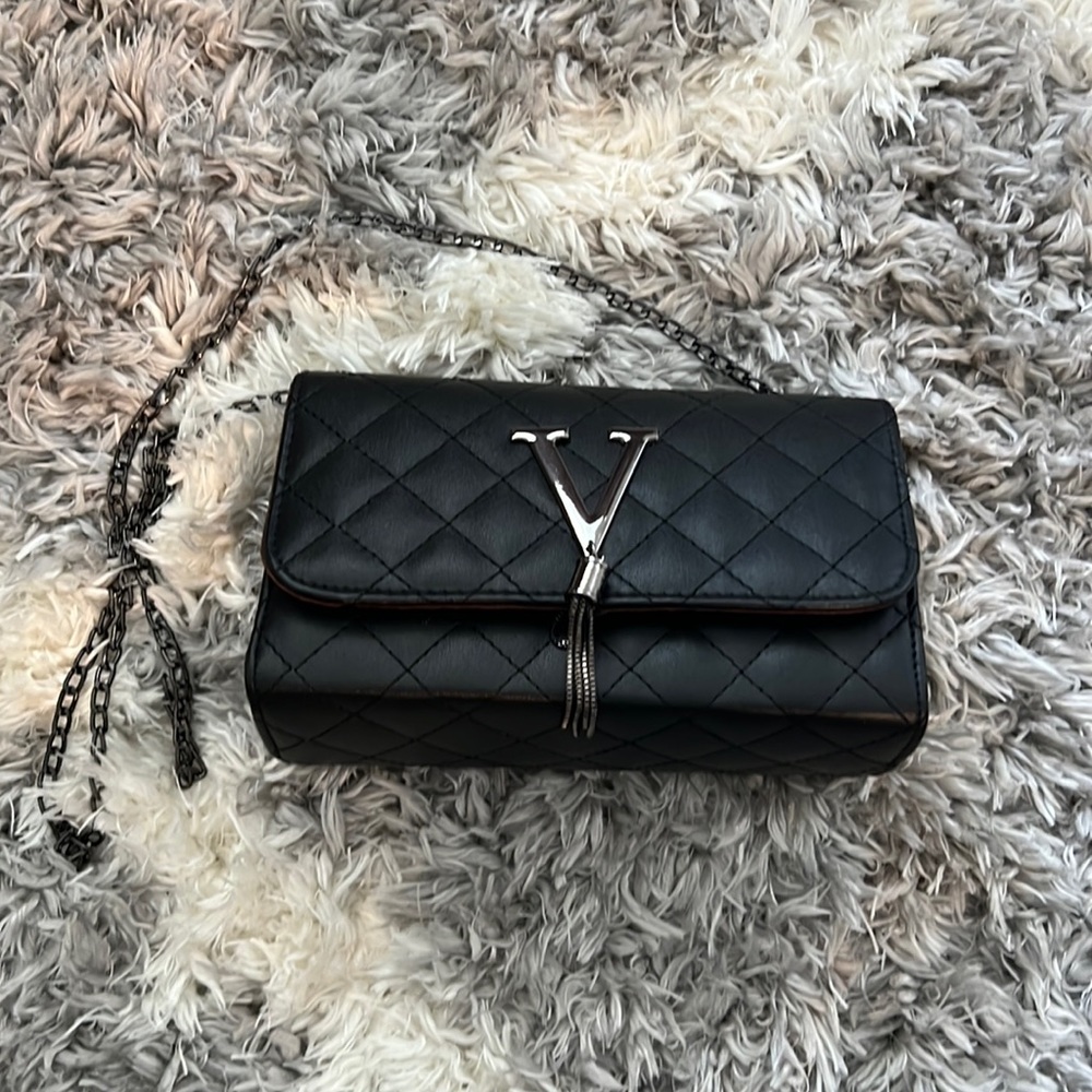 Black faux leather side bag